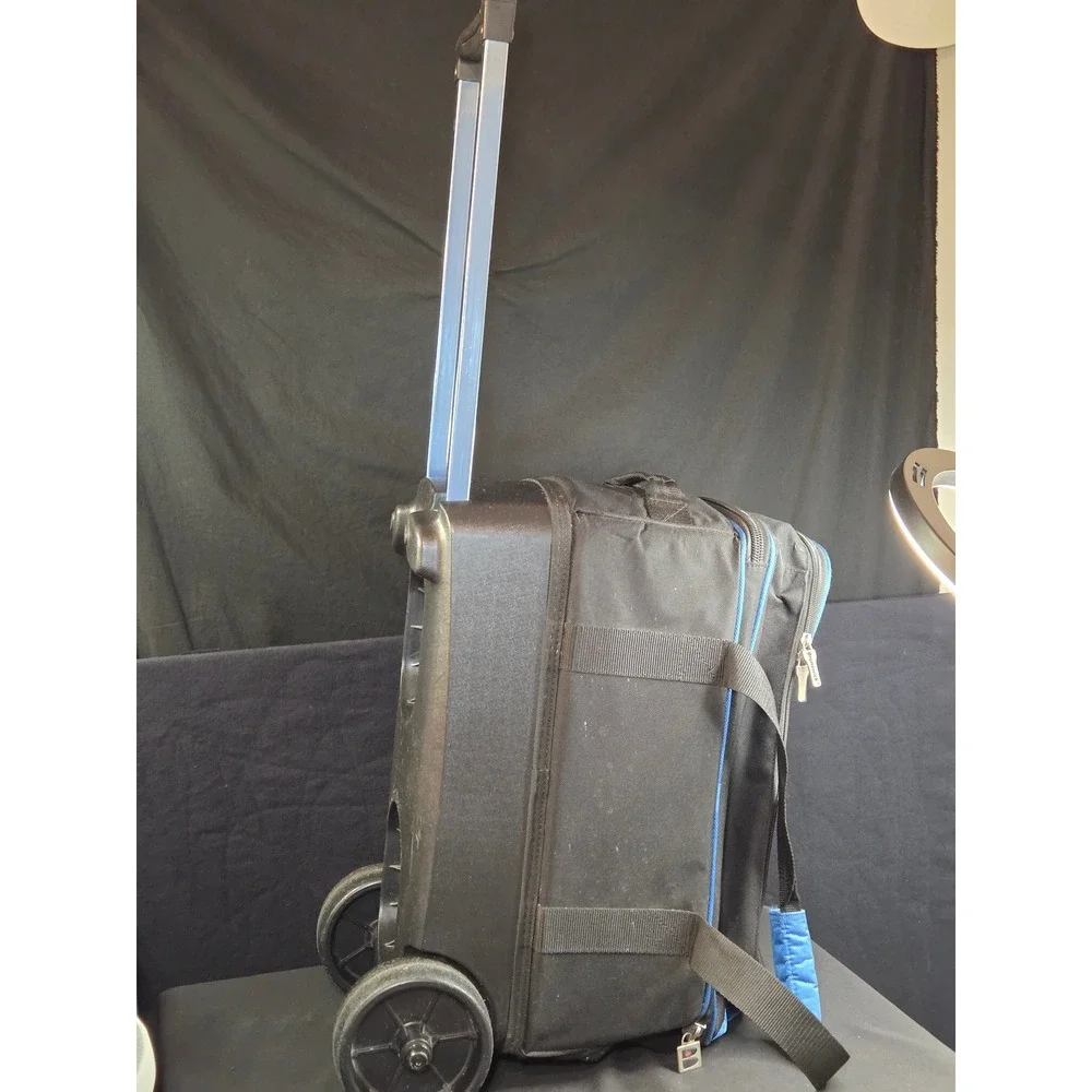 Brunswick Double Ball Bowling Bag‎ Rolling 2 Ball Roller Blue Black Wheels